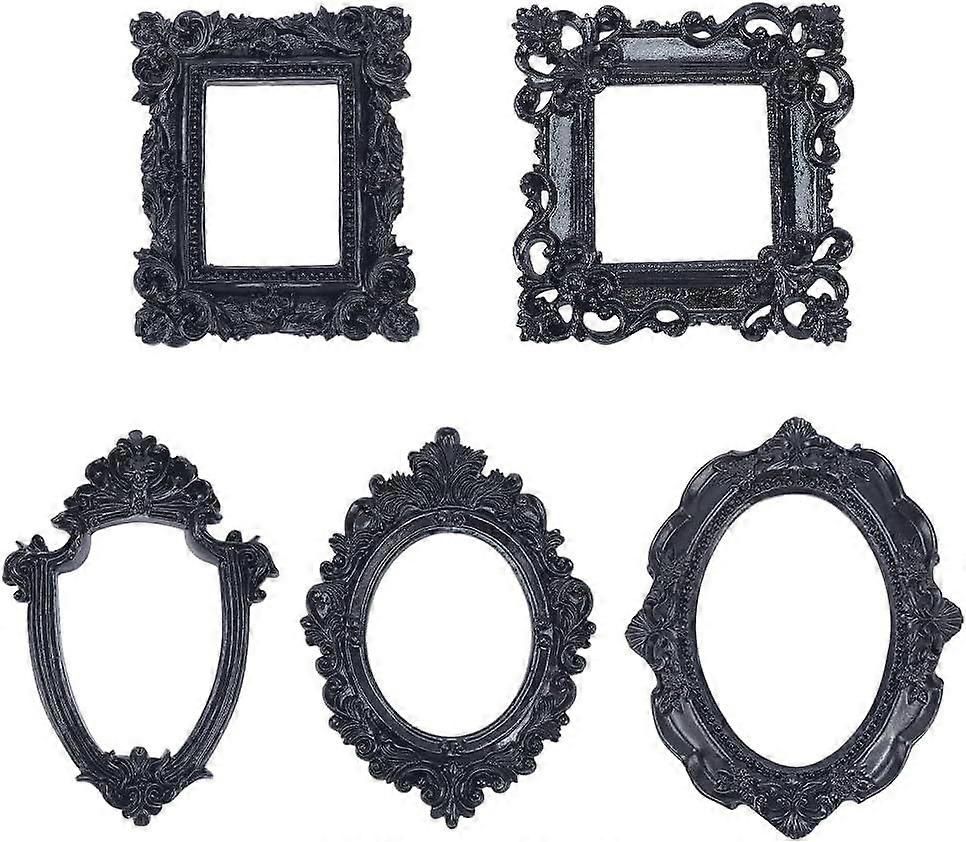 5 Pcs Resin Frame Gothic Photo Frame Black Antique Picture Frame Wall Gallery Picture Frame Without Glass or Backing DIY Small Manicure Photo Frame Ho