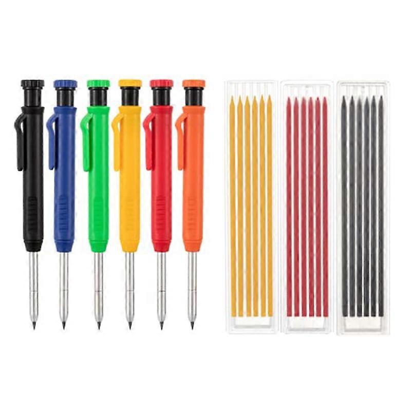 Mechanical Carpenter Pencils Set with 18 Pcs 2.8mm Refills, Deep Hole Woodworking Maker with Built-