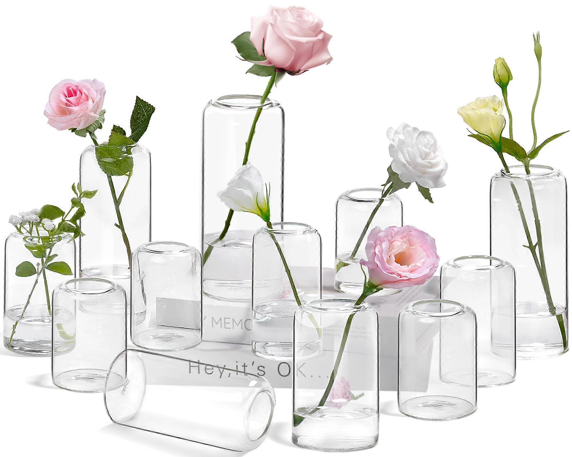 Set of 12 Clear Glass Bud Vases, Modern Design for Wedding Centerpieces, Home Decor, Floral Arrangements