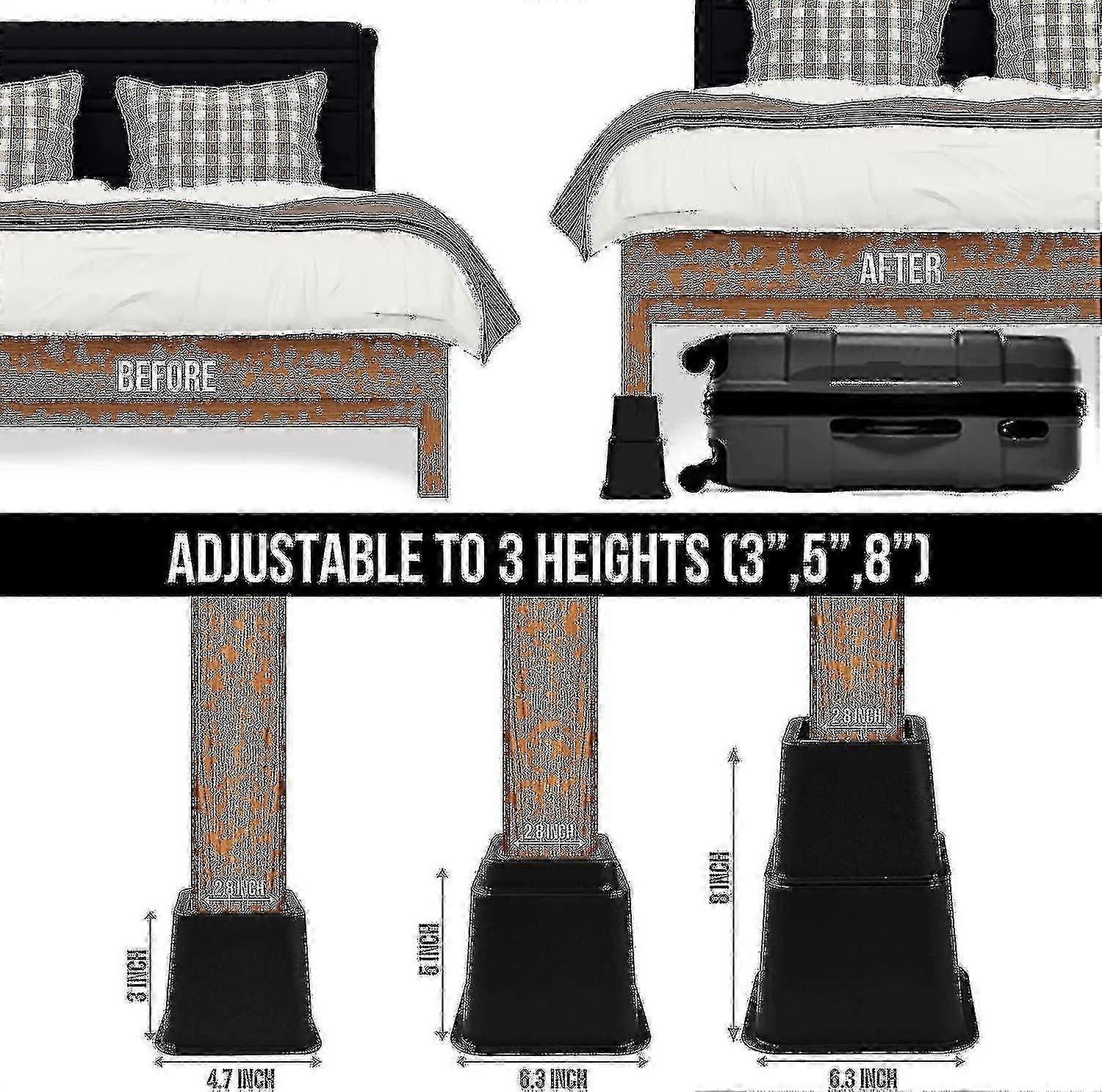 8 Piece Premium Adjustable Furniture Risers (4 High And 4 Short ...