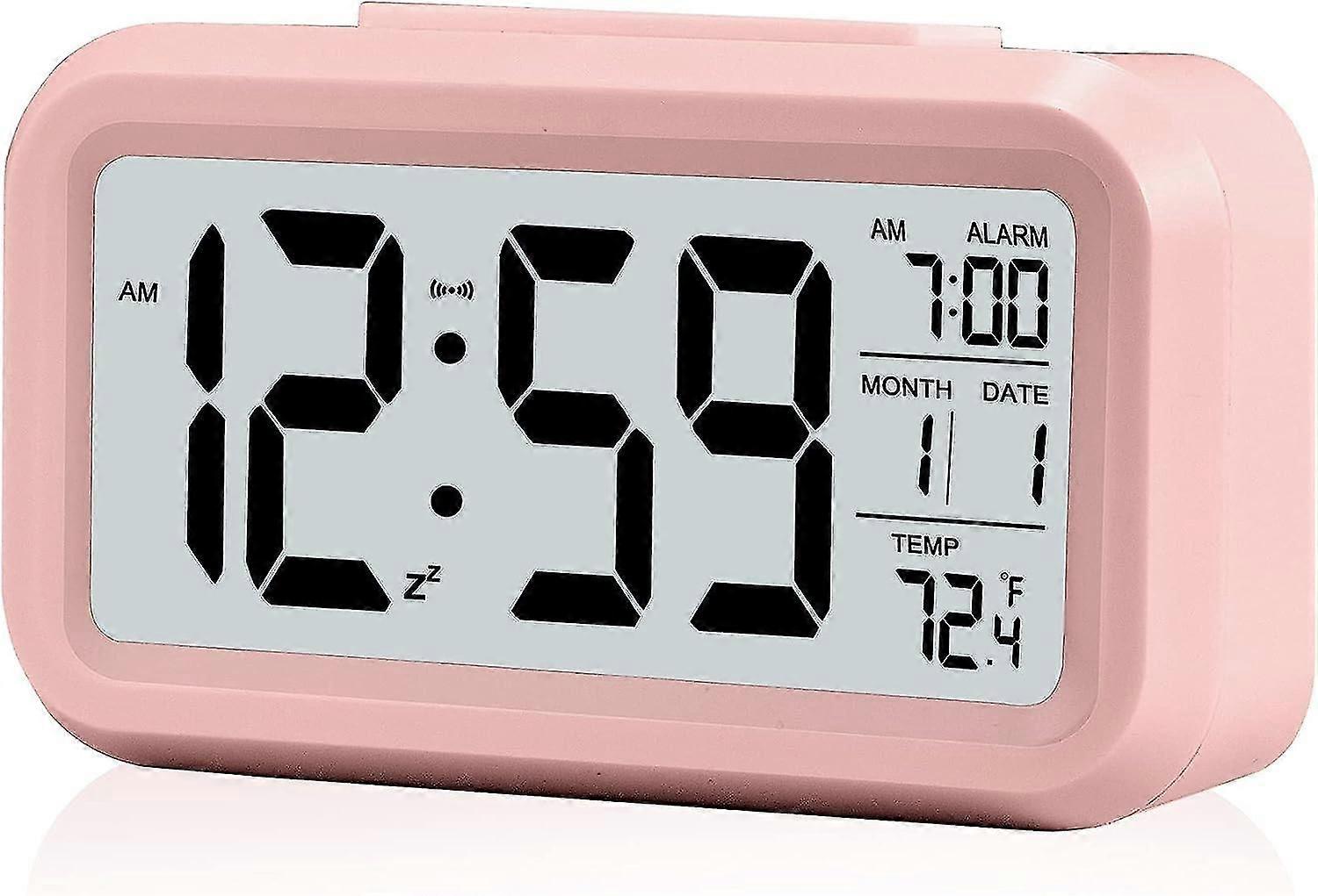 Digital Alarm Clock With Intelligent Night Light, Indoor Temperature, Large Led Display, Battery Operated Desk Clock, Ideal For Children's Birthday An