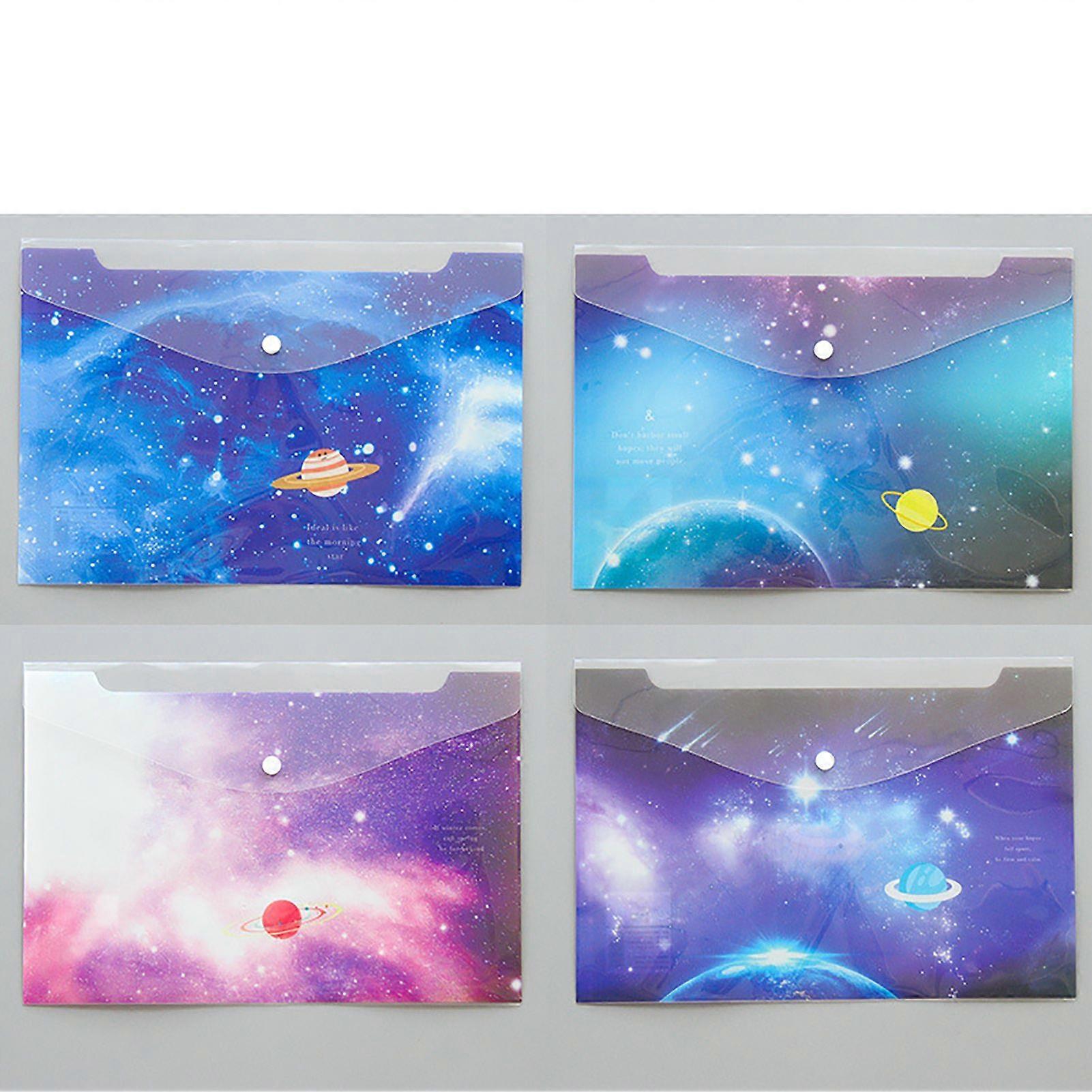 A4 Document Bag Transparent File Test Paper Storage Bag Waterproof Snap Stationery FolderPlanet Pattern