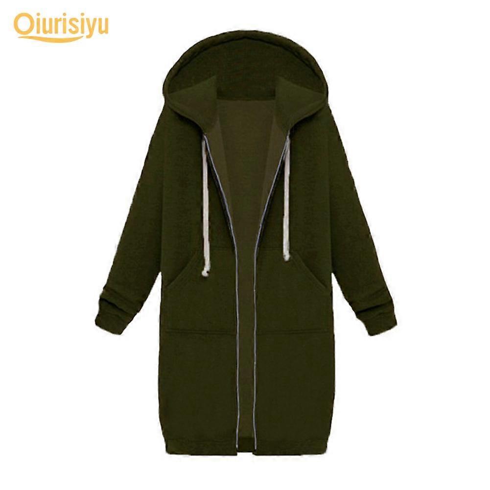 Plus Size Casual Addensare Cappuccio Donne Zip Up Maglione Lungo