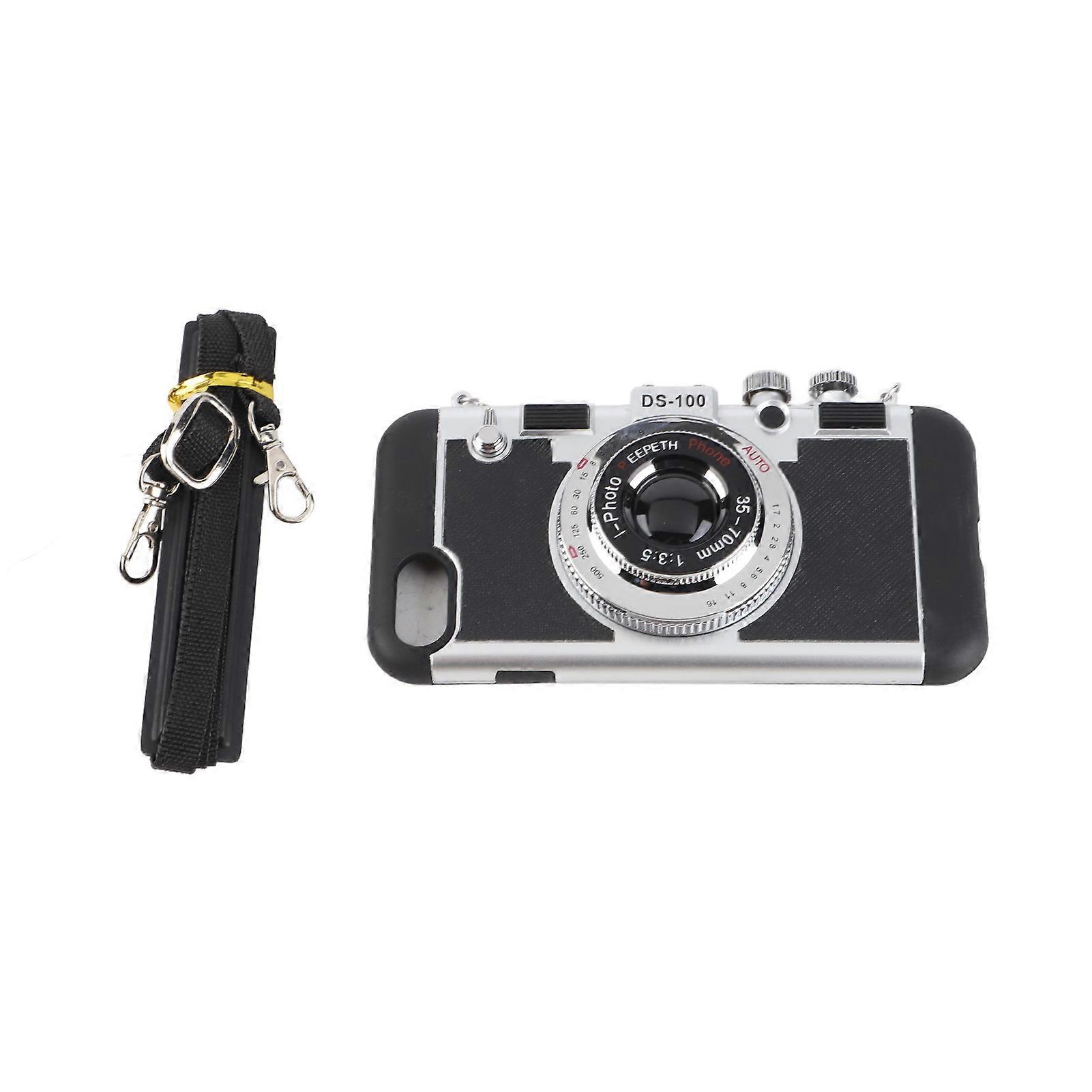 3D Vintage Camera Design Silicone Case with Strap for iOS 7/8 - Durable Protection