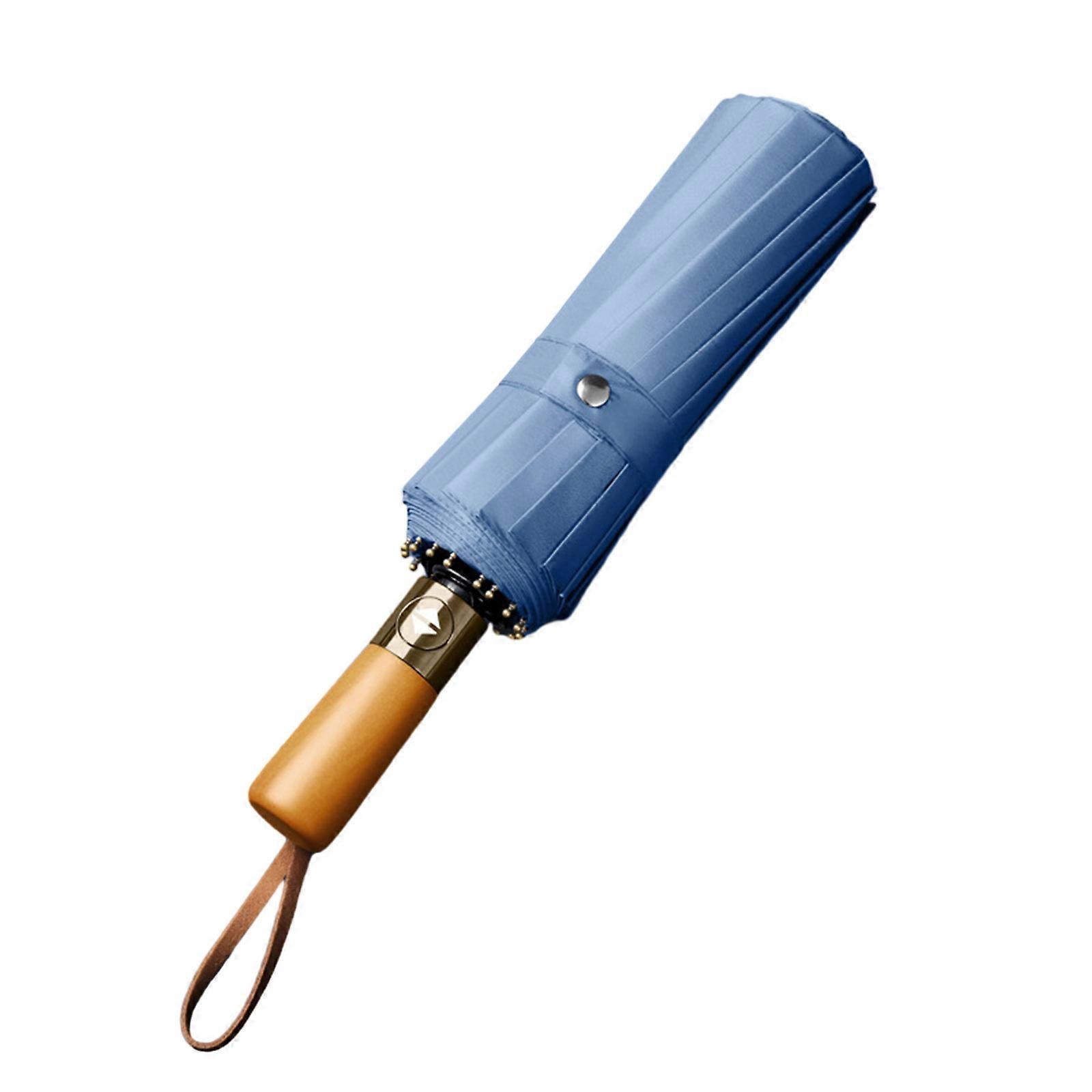 Durable 16 Bone Business Umbrella for Men Fully Automatic Wooden Handle Large Folding, Waterproof Sunshade Uses 8