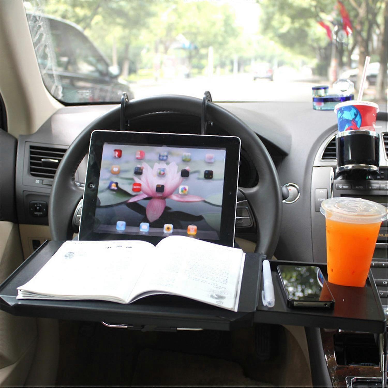 Car Steering Wheel Hanging Tray with A Goove for Tablet Cup Holder Eating Tray Laptop Desk for Eatin