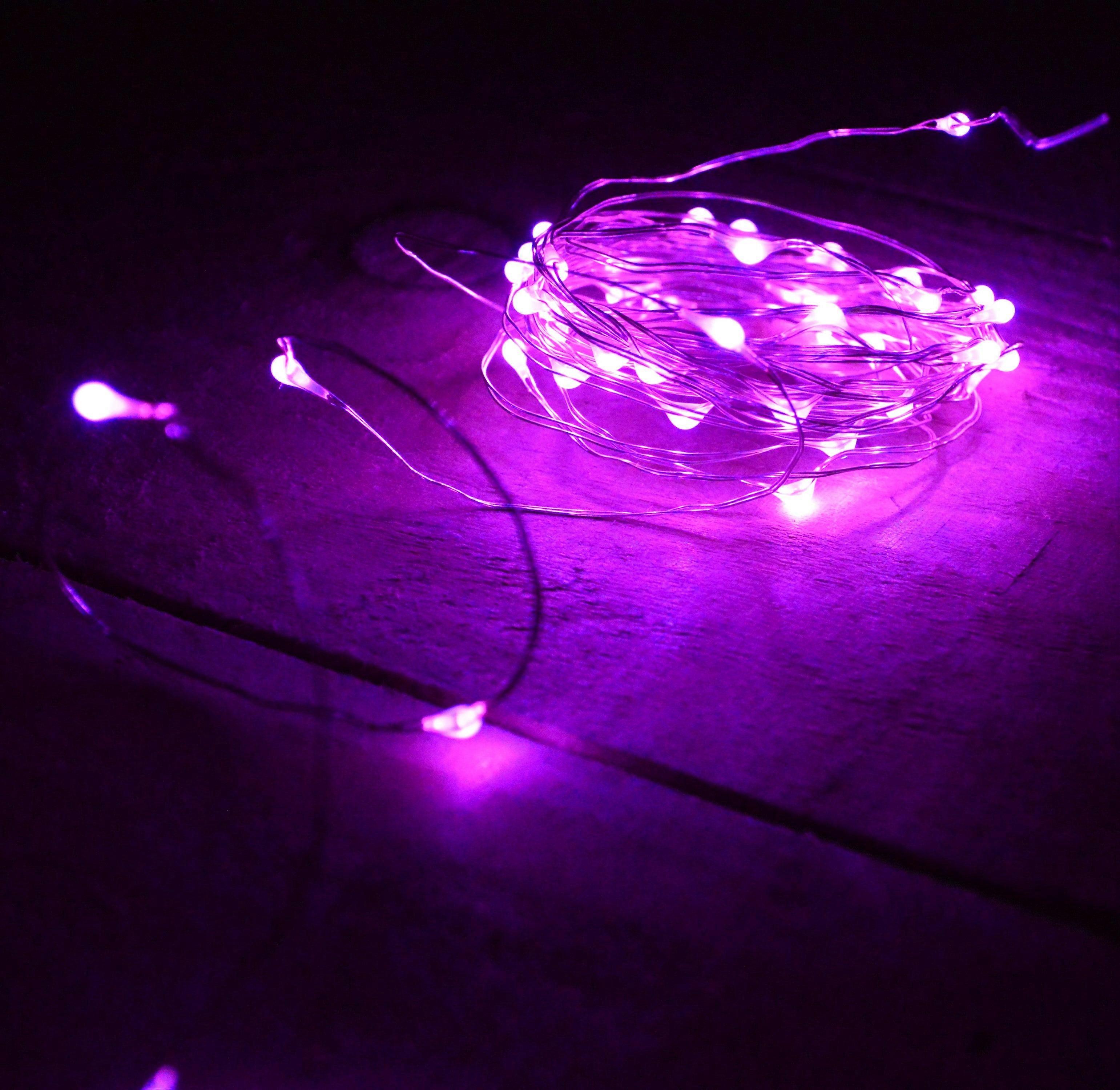 50 Premier Multi Action Pin Wire Battery Led Lights With Timer - Pink