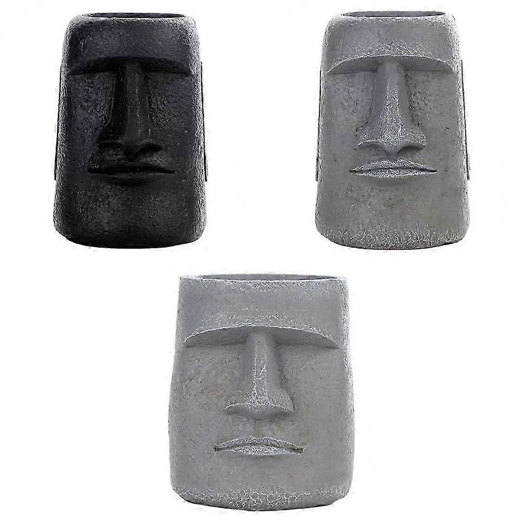 3x Easter Island Statue Flowerpot Succulent Pot for Home-Good