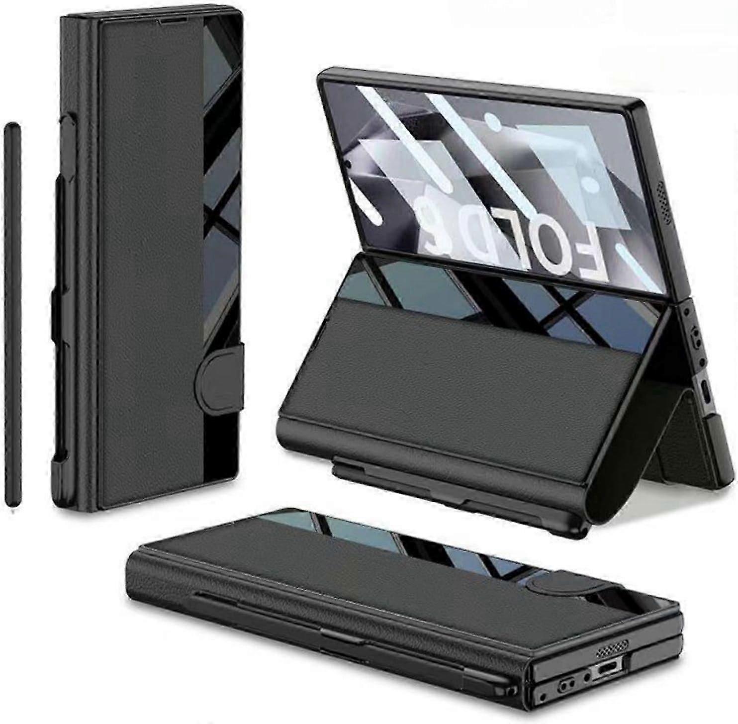 Alta qualidade para Samsung Galaxy Z Fold 6 com slot para caneta S, protetor de tela embutido Capa magnética de couro PU com tudo incluído