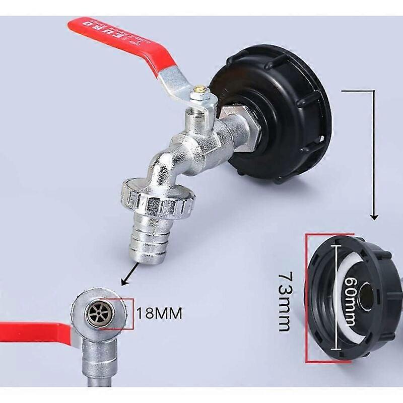 1000L Rainwater Tank Tap, IBC Water Tank Adapter 1/2' Double Rain, Alloy Material Tap Made of PP Coarse Thread 60mm