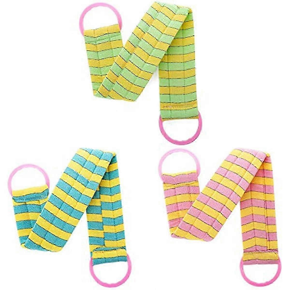 Unbrand 3pcs Loofah Exfoliating Back Scrubber Back Washer Bath Brush Body Sponges Luffa with Back St