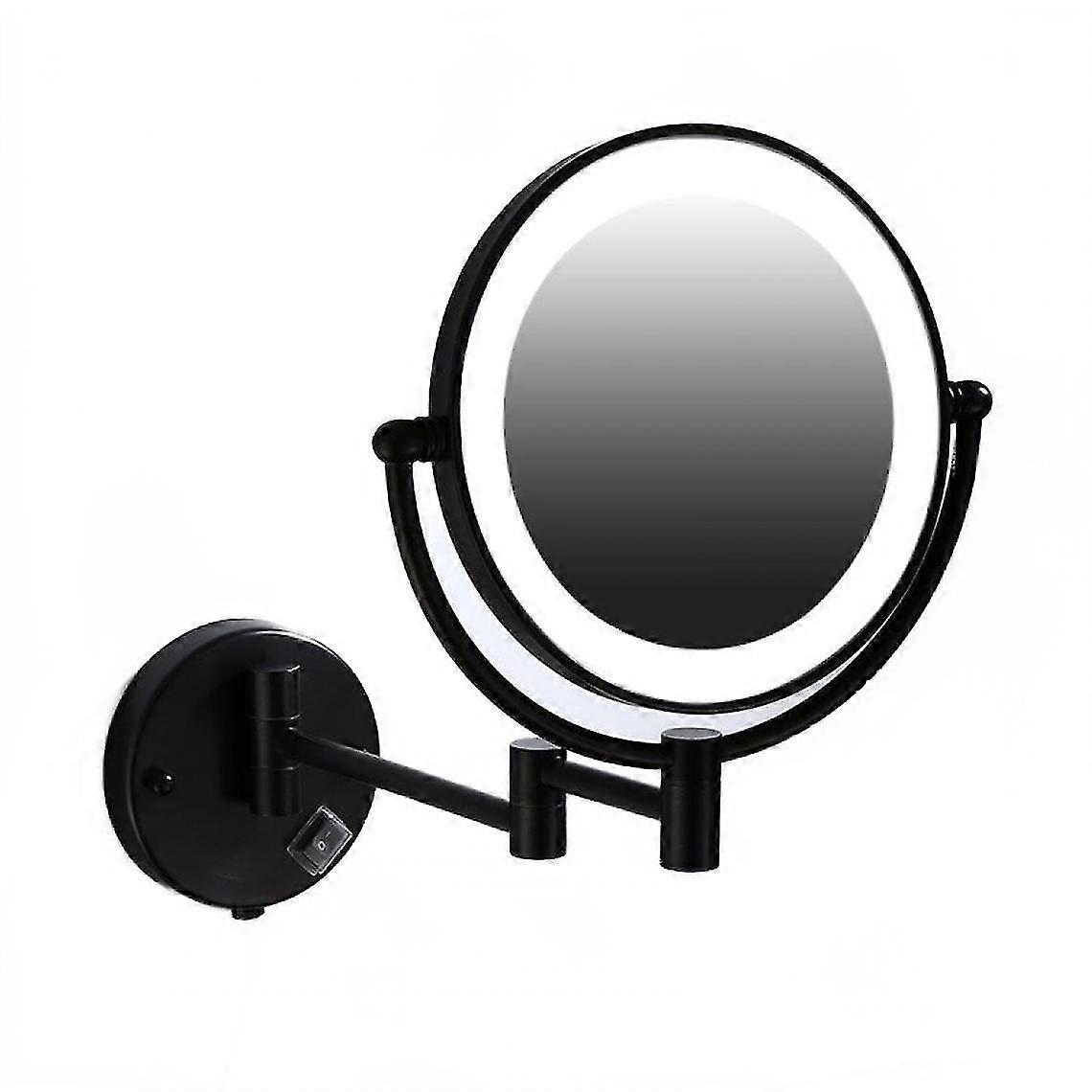 Wall-Mounted Black LED Makeup Mirror with Double-Sided Folding & Extendable Light