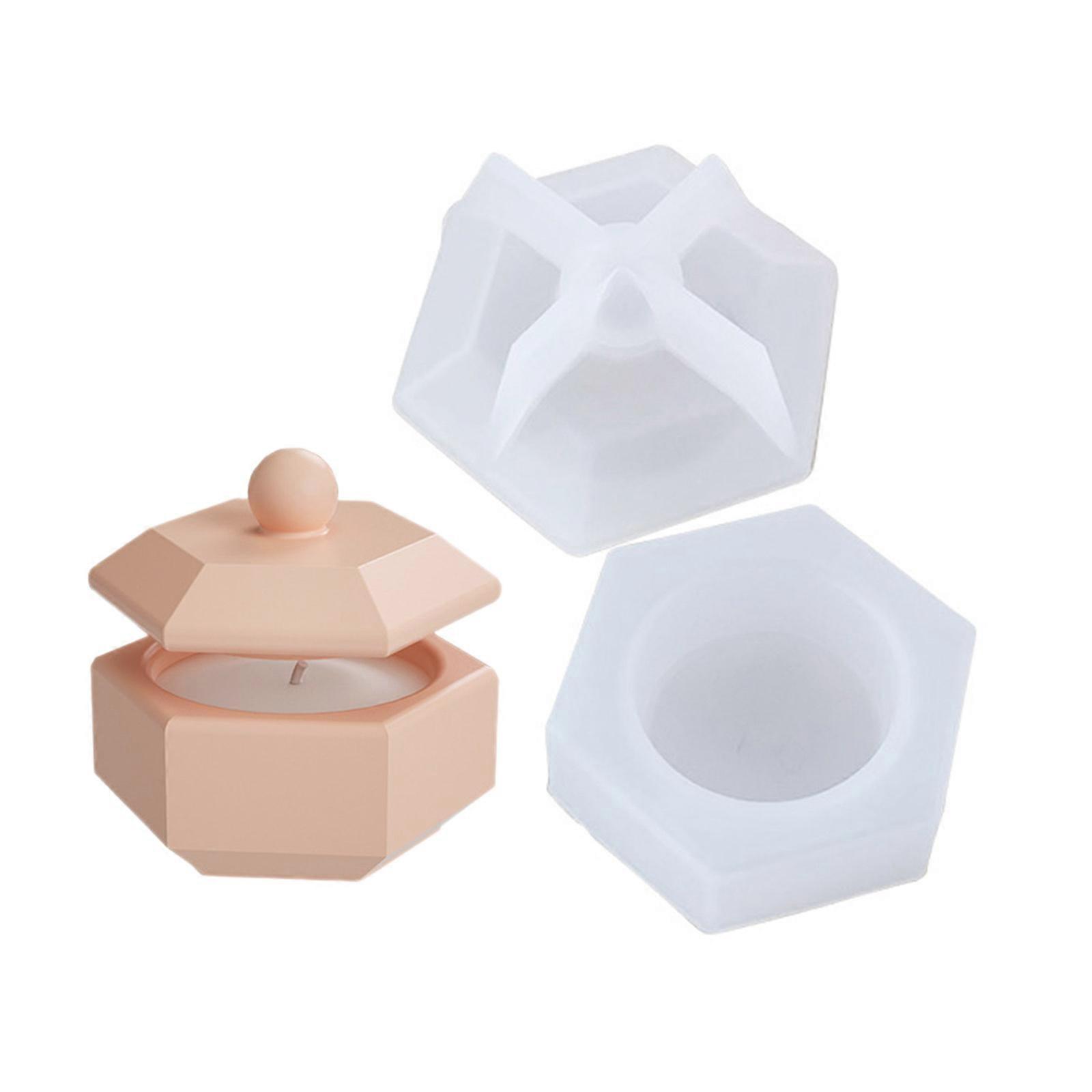 Silicone Storage Jar Mould Jewelry Box Moulds Hexagonal Storage Container Molds with Lid Candle Cup Molds for DIY Craft S