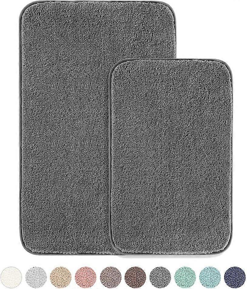 Badezimmerteppich-Set 2-teilig - superweiches, saugfähiges, rutschfestes, flauschiges, dickes Mikrofaser-Badezimmermatten-Set, 20" x 32" und 16" x 24" zweiteiliges Set (dunkelgrau)