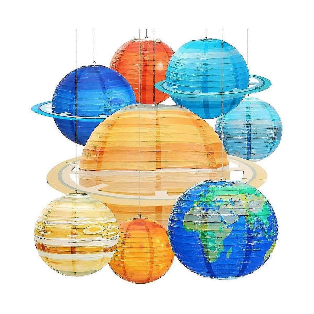 8Pcs Space Paper Lanterns Multi-Color Solar System Planets Lanterns 12Inch Outer Space Party Supplies