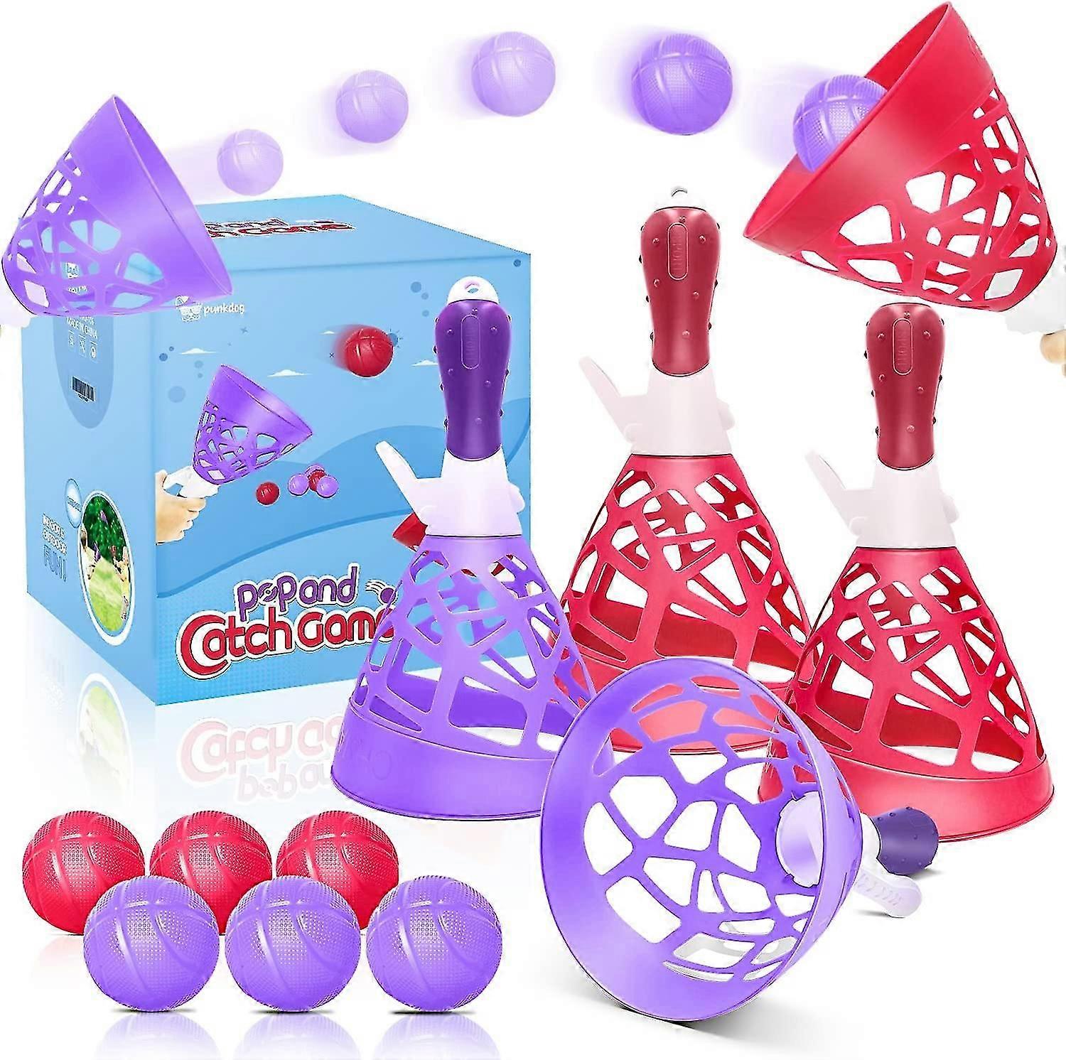 Dětská a rodinná hra Pop-Pass-Catch Ball, 4 odpalovače & 6 míčů pro venkovní hru uvnitř