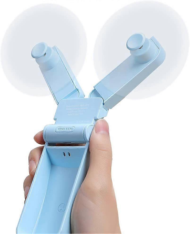 Mini Portable Handheld Fan, USB Rechargeable Electric Fans, 2 Speed Adjustable (Dual Head-Blue)