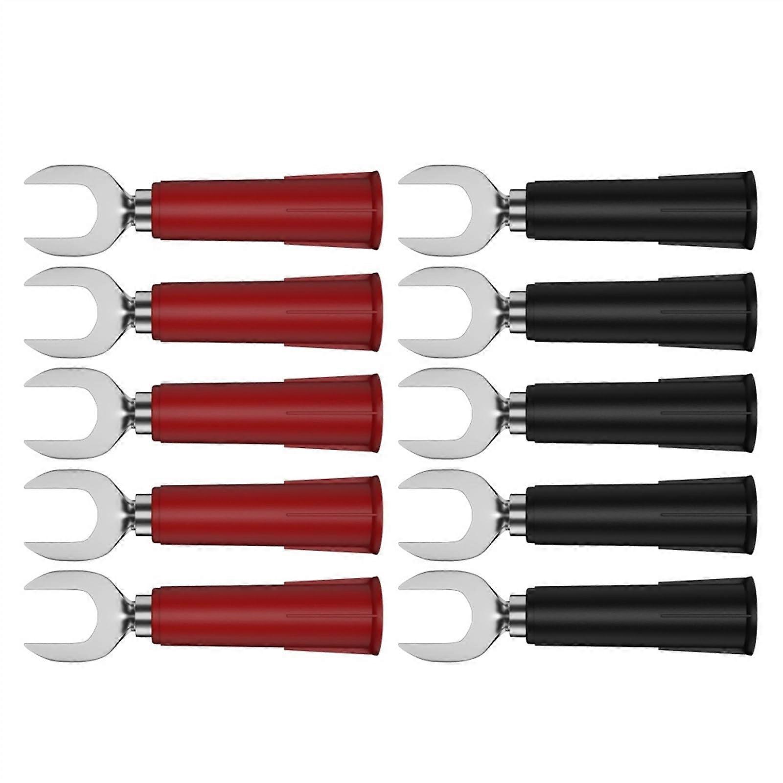10PCS 8MM Insulated Fork Spade U-Type Wire Connector Electrical Crimp Terminal Y Spade Copper Banana Socket 4MM Q.20020(5 red 5 Black)