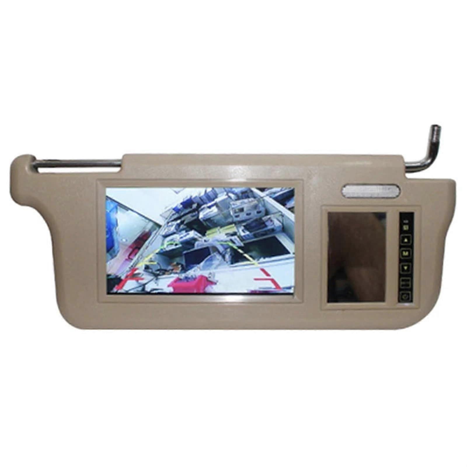 7 Inch Car Sun Visor Mirror Screen LCD Monitor, DC 12V, Beige Interior, Left Side, Compatible With AV1 AV2 Player Camera