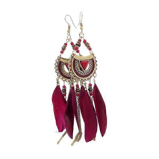 1 Pair Hook Earrings Bohemia Style Ethnic Synthetic Feather Exquisite Lady Boho Dangle Earrings