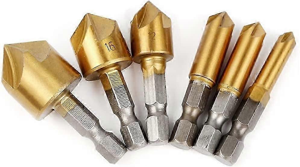 Kit de scie à trou Hex Shank 5 Edge Chamfer Countersink Bit Chamfer Bit Woodworking Tools (6mm-19mm)