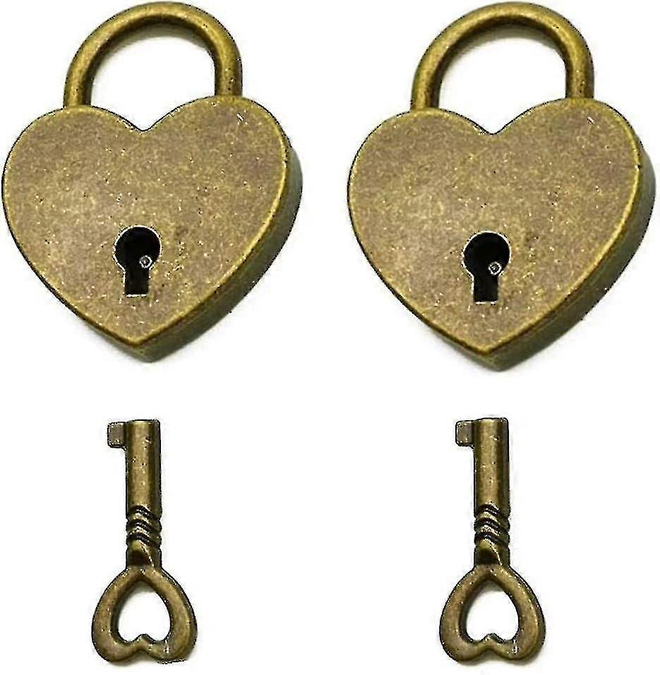 Set of 2 Vintage Style Heart Shaped Mini Padlock with Key Antique Bronze-HPZX