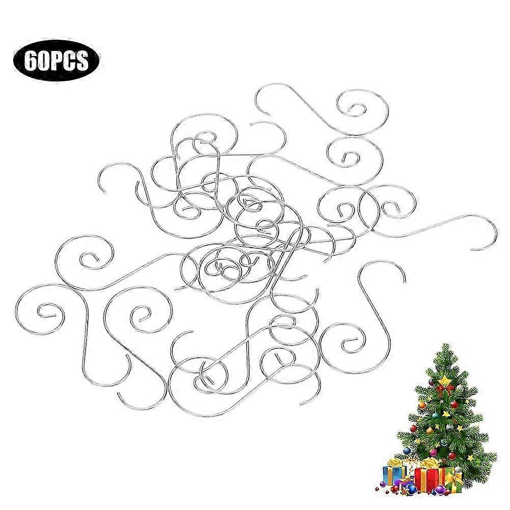 60pcs Mini Multi Purpose Metal S Shape Hooks Christmas Tree Holder Decoration(Silver )