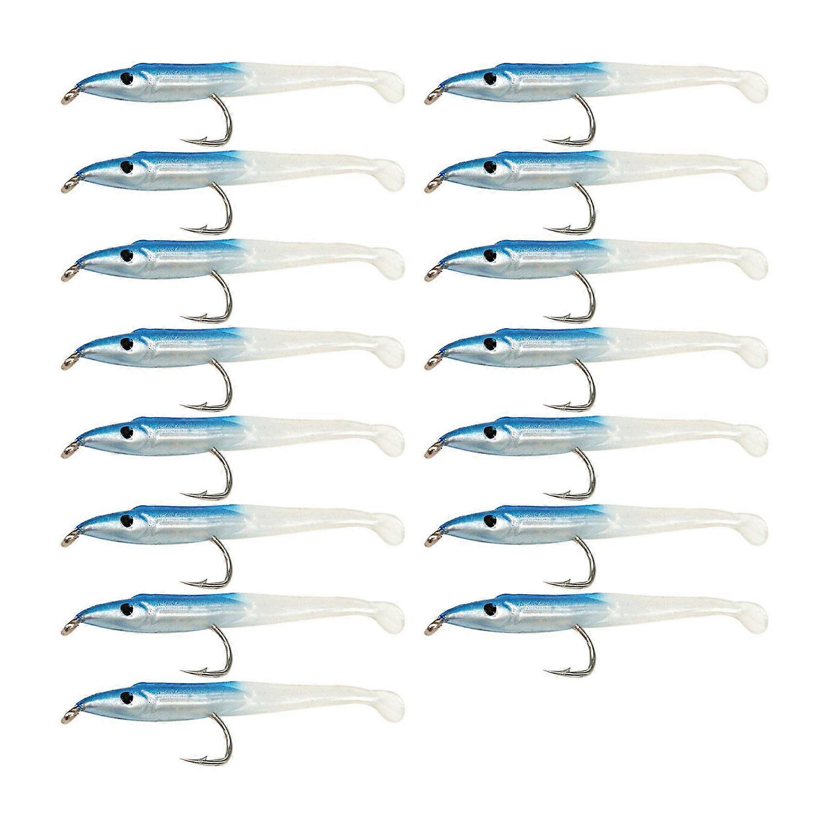 Fake Fishing Lure Sea Fishing Lure Bait with Hook Eel Bait 5cm/0.6G T Tail Soft Insect Simulation Bait 15Pcs Blue