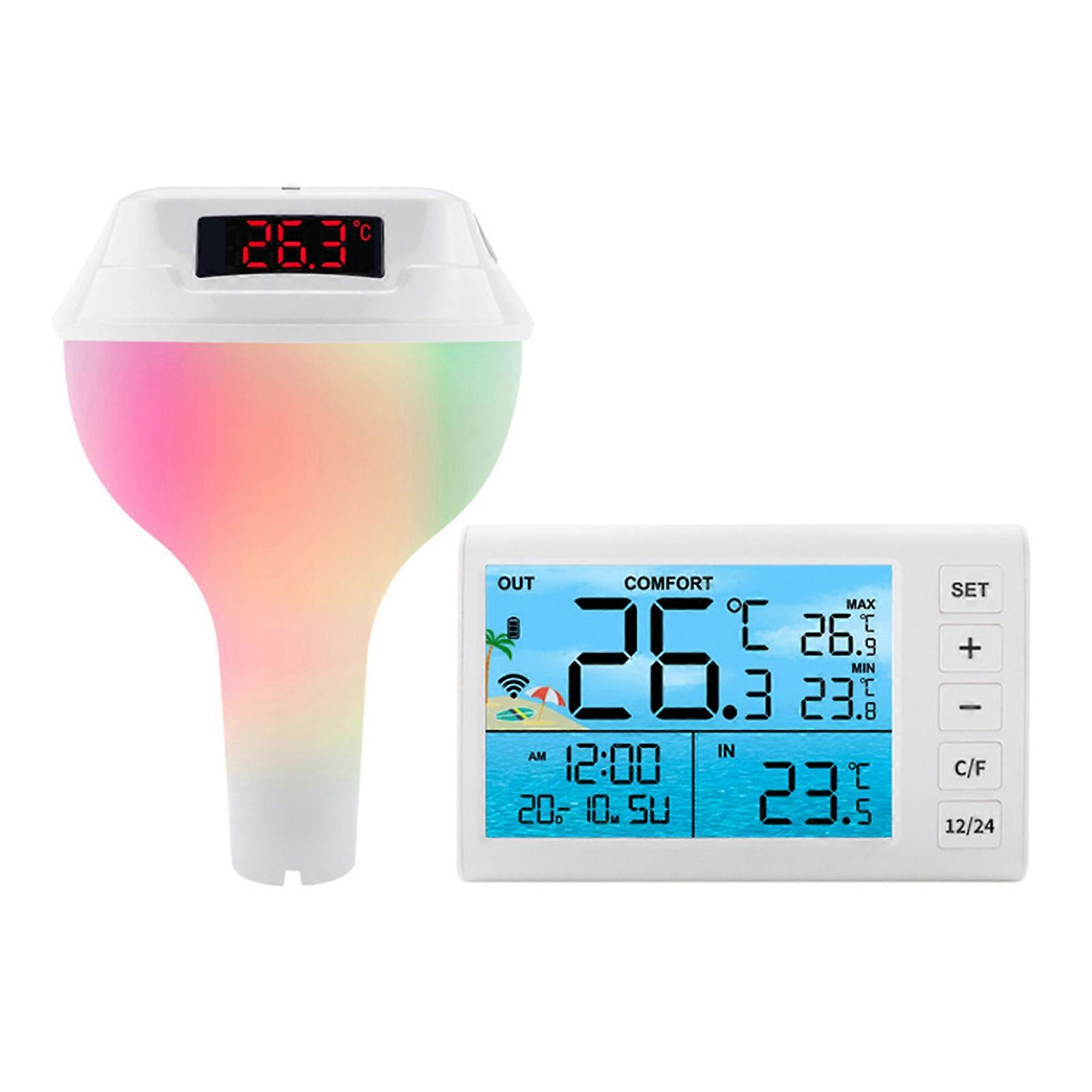 Floating Pool Thermometers With Solar Power LED Light And Easily To Read Digital Thermometers with 2200mAh Battery White