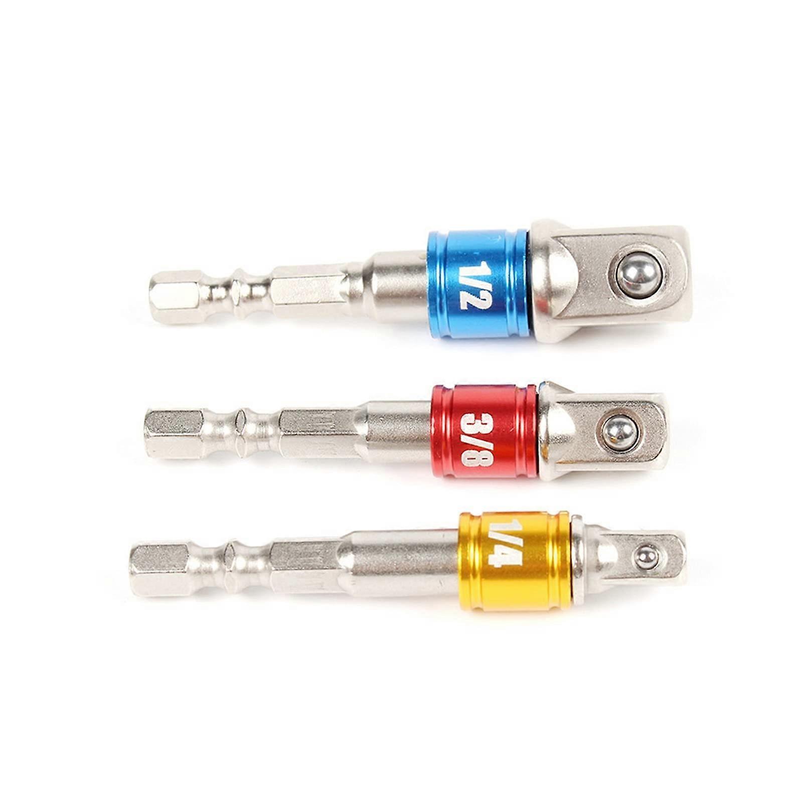 3Pcs Drill Extension Bar Bit Adapter Set for Impact Driver, 1/4" 3/8" 1/2" Hex Shank to Square Socket Compatibility