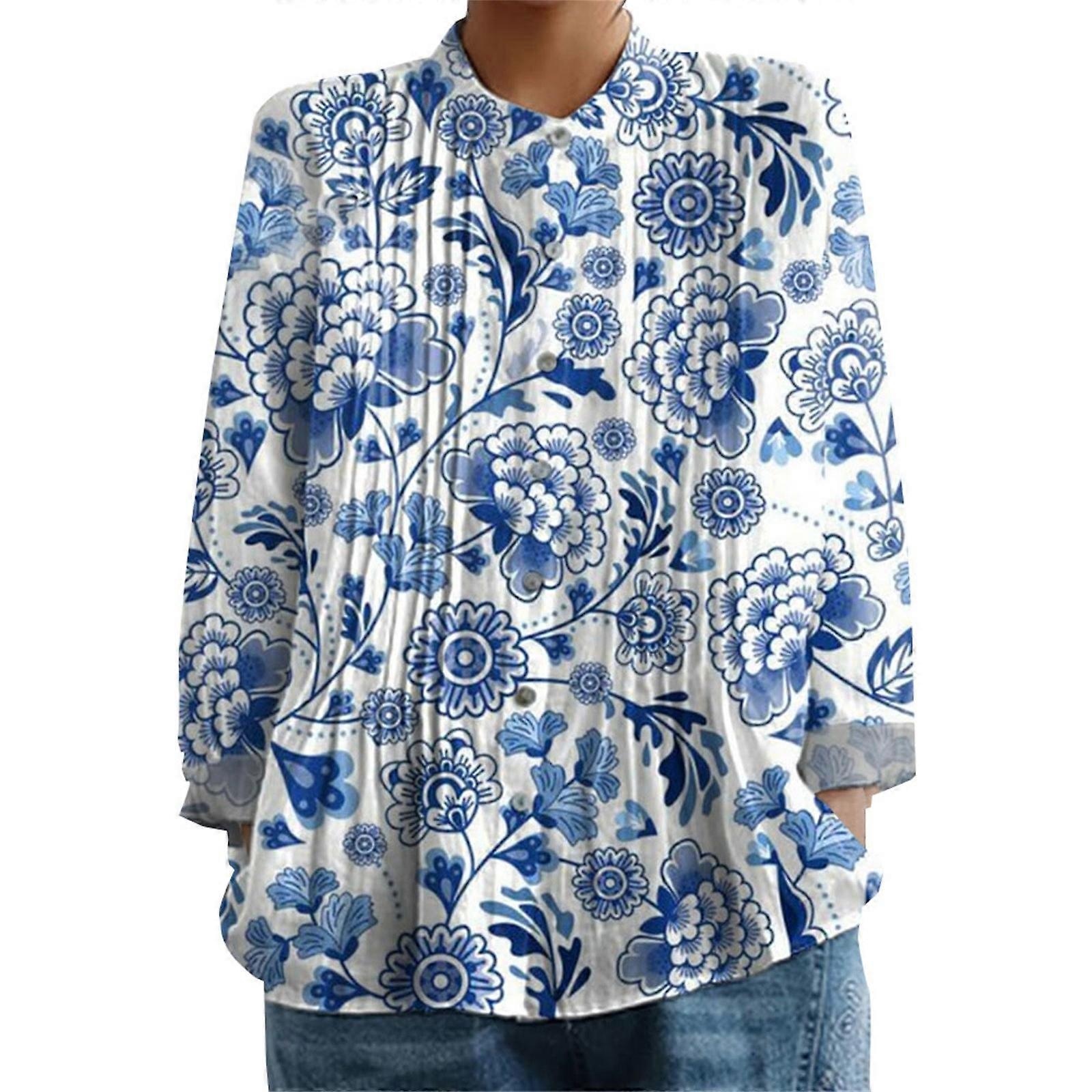 Women’s Pleated Shirt With Retro Front Pleats – Soft Linen Like Fabric Easy Regular Fit Elegant Design Features: