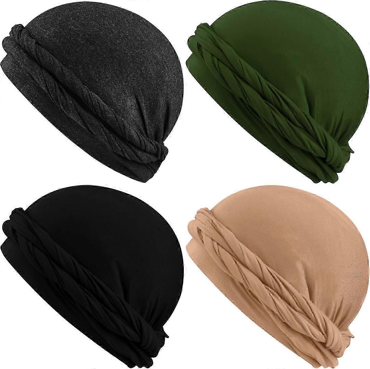 4 Pieces Turban For Men Vintage Twist Head Wraps Stretch Turban Durag Modal And Satin Turban Scarf Tie For Men Boys