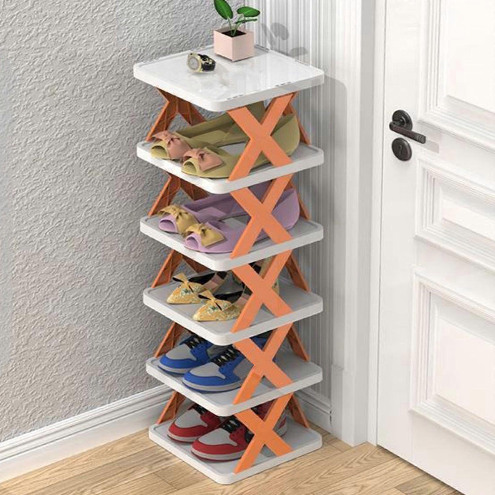 Multi Layer Shoe Organizer Vertical Shoe Tower Foldable Shoe Cabinet Storage Rack for Closet Hallway Easy Assembly Orange