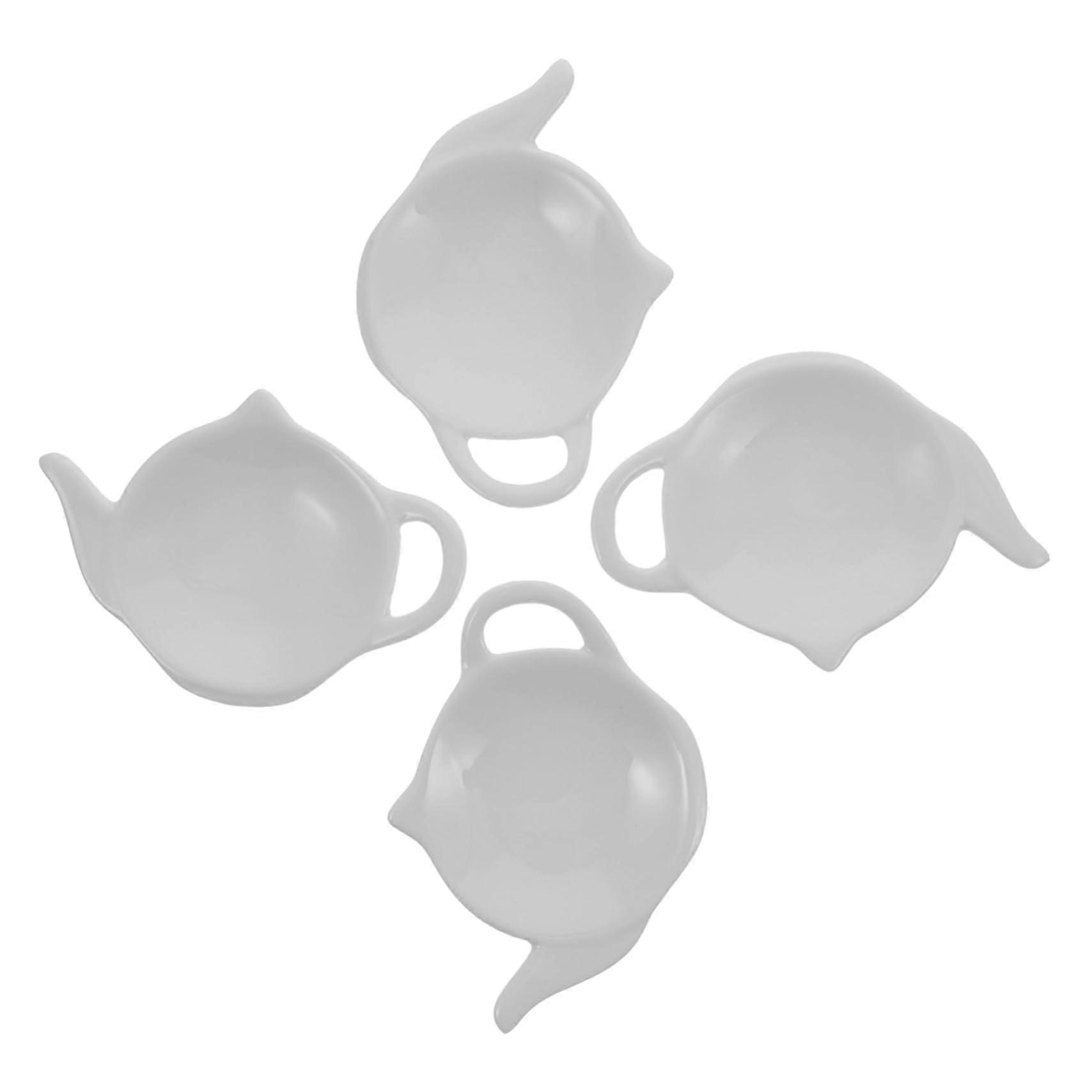 Tea bag shell set 4 pieces white ceramic tea bag dip plates for sauces snacks butter