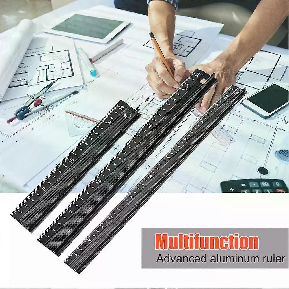 Multi-use Aluminum Alloy Protective Ruler Smooth Appearance Superb Craftsmanship Anti-cut Hand Non-slip Straight Ruler