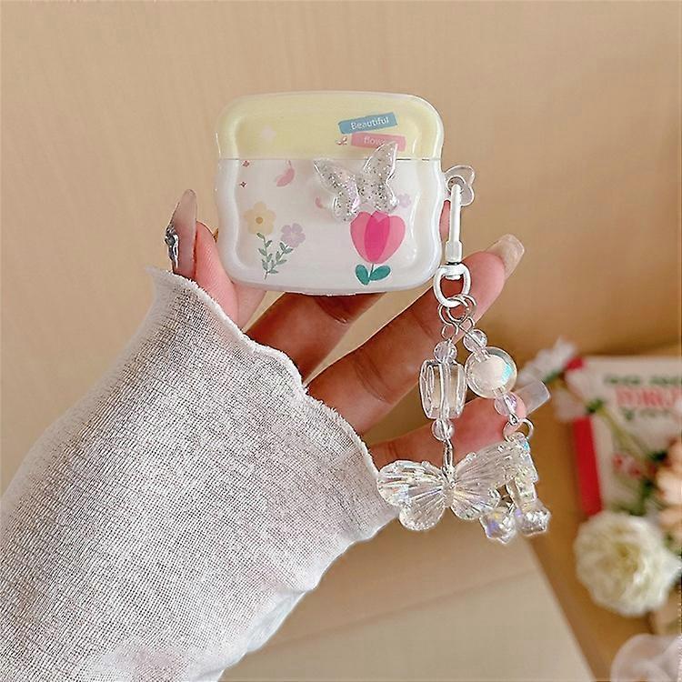 Compatible For Apple AirPods Pro 2 / AirPods Pro Bluetooth Earphones Cover Butterfly and Flower TPU Case with Pendant