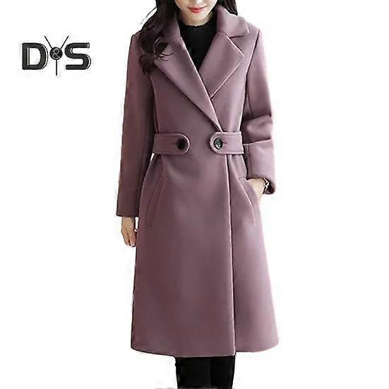 Fall Winter Women Overcoat Thick Solid Color Turn down Collar Long Sleeve Cardigan Belted Button Closure Mid Length Loose Lady Coat
