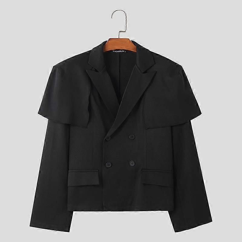 INCERUN Men Lapel Collar Ruffled Long Sleeve Solid Blazer Casual Button Suit Coats