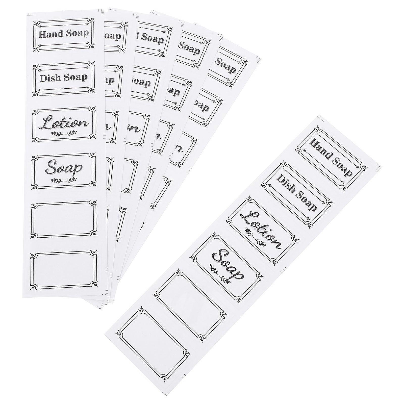 6pcs Removable Soap Stickers for Hand Soap Containers – Easy Peel & Stick Labels for Bottles, Shampoo, and Lotion Dispensers to Organize Bathroom