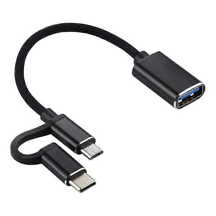 USB 3.0 Female OTG Adapter 2-in-1 Micro USB+Type C Male Nylon Braided Charging Cable Data Cord