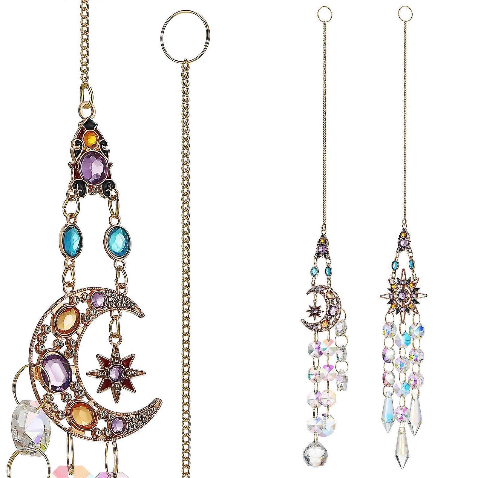 Novelty Sun Catcher Moon Shaped Prisms Hanging Decorations For Home Assorted Color 14.93X1.97X0.39IN Light Reflection 2Pcs