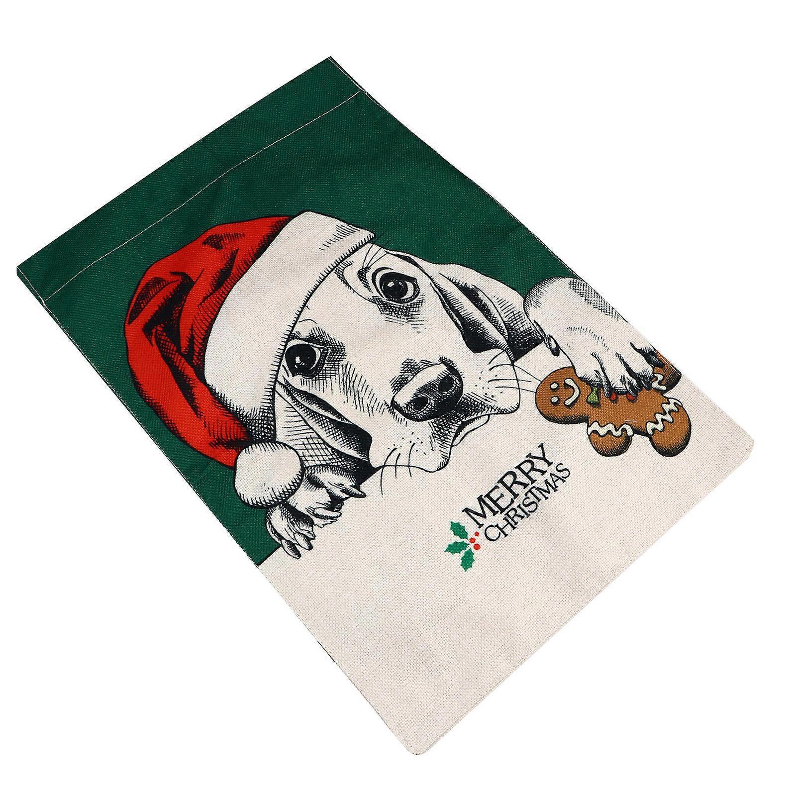 Decorative Garden Flags With Dogs Xmas Theme Rectangle Shape Linen Material 1Pcs