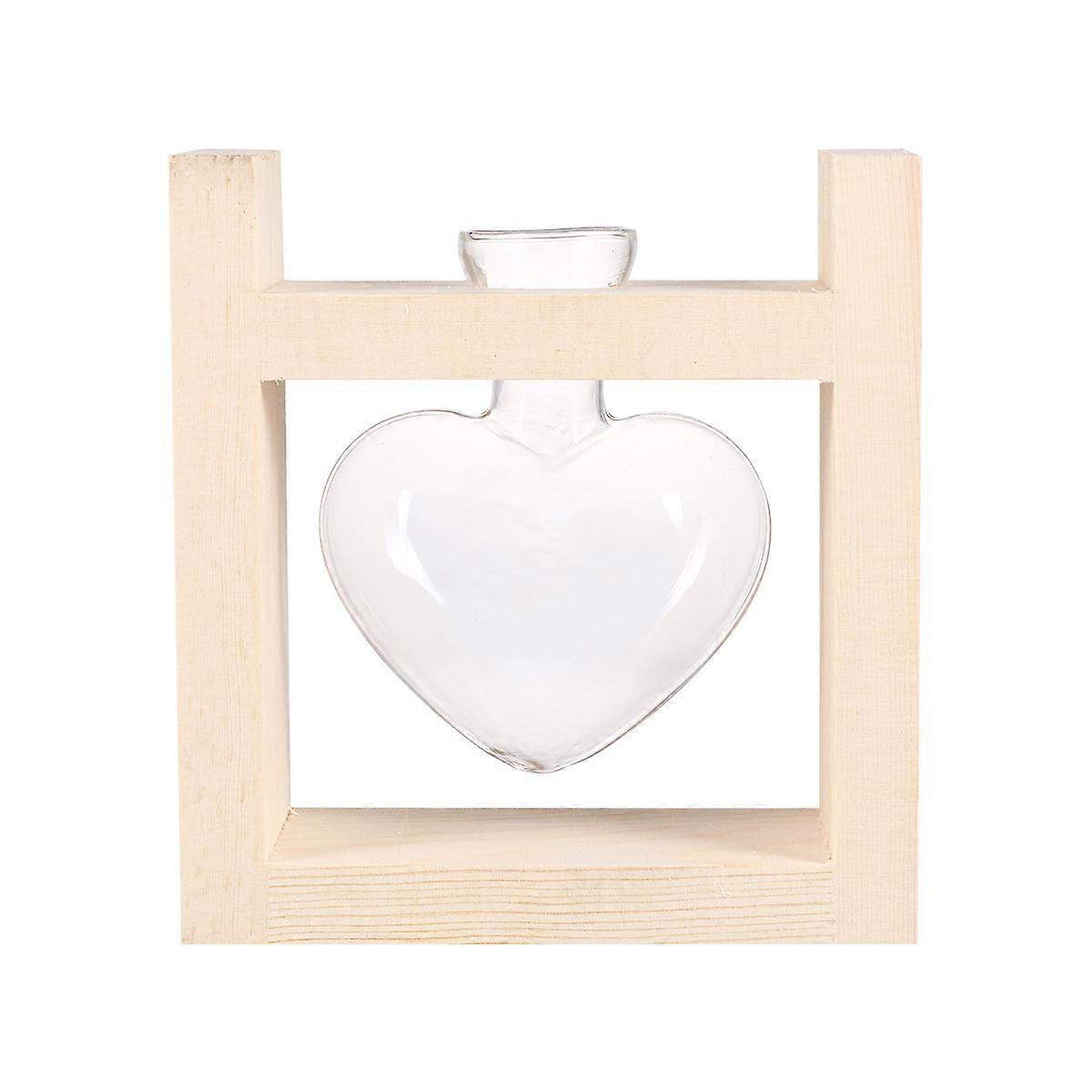 Glass Vase Heart Shape Flower Planting Container Wooden Rack Log Color Birthday Decorations 1Pack