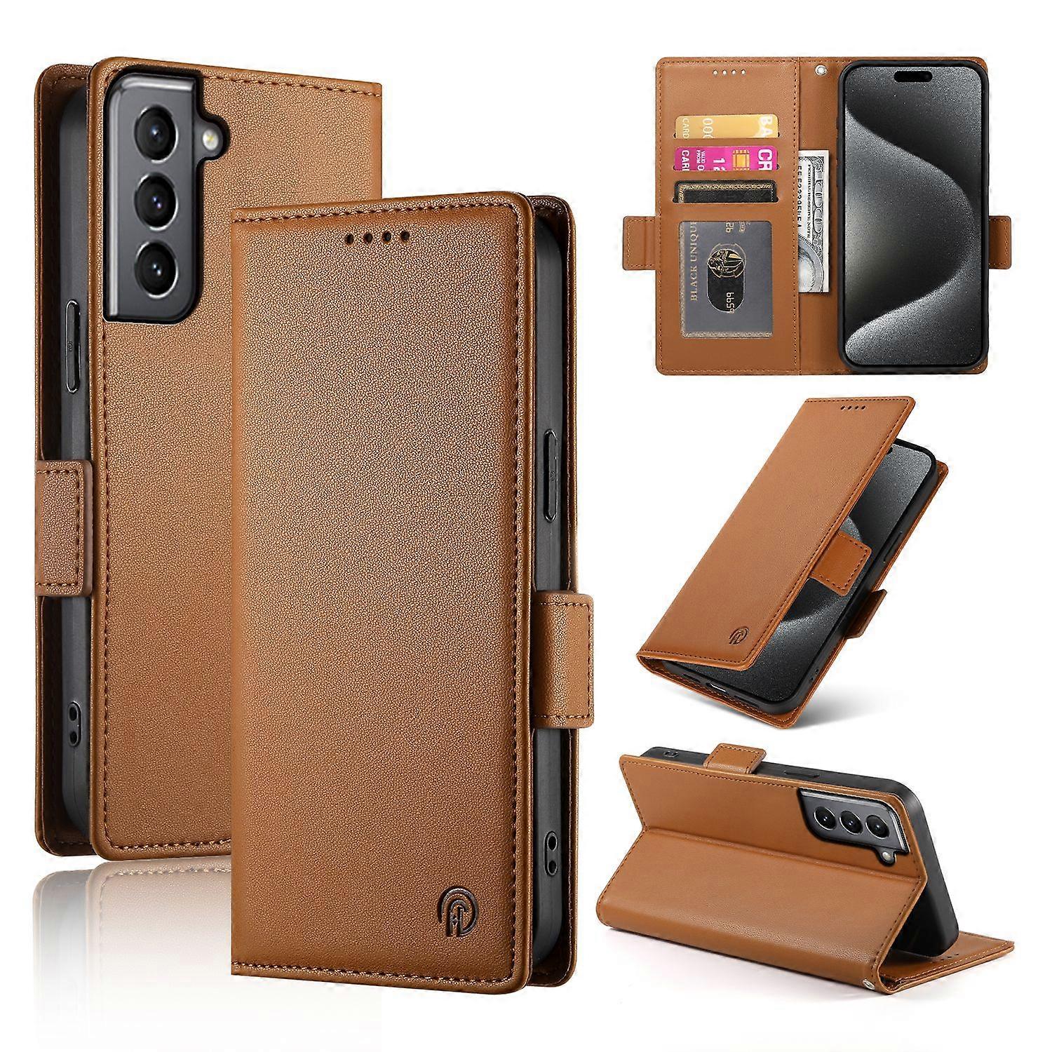 Wallet Case For Samsung Galaxy S21,Slim Protective Shockproof Case With RFID Blocking,Premium PU Leather Kickstand-Brown