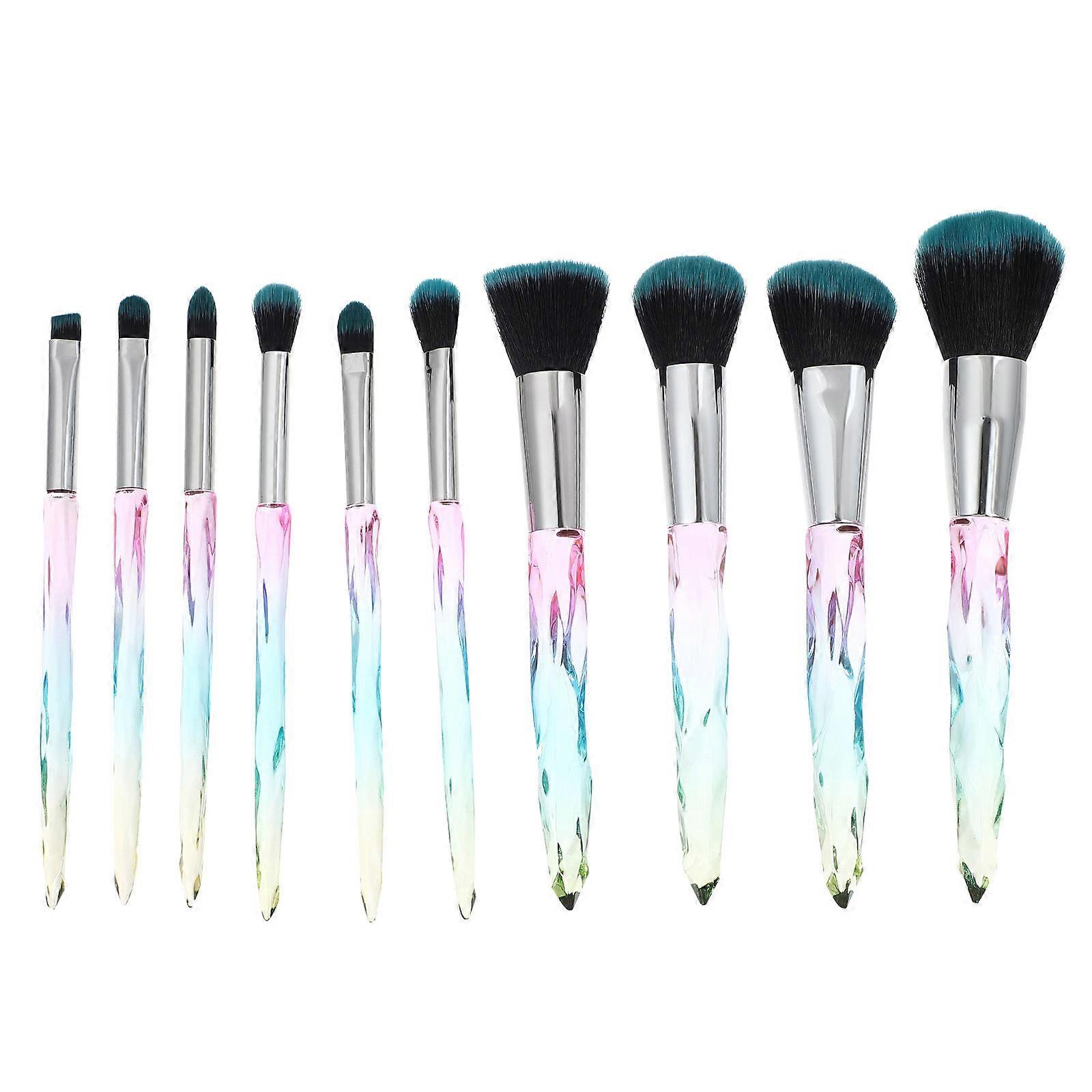 Cosmetic Set for Makeup Use 10 Pieces Plastic and Fiber Brushes with Irregular Crystal Design