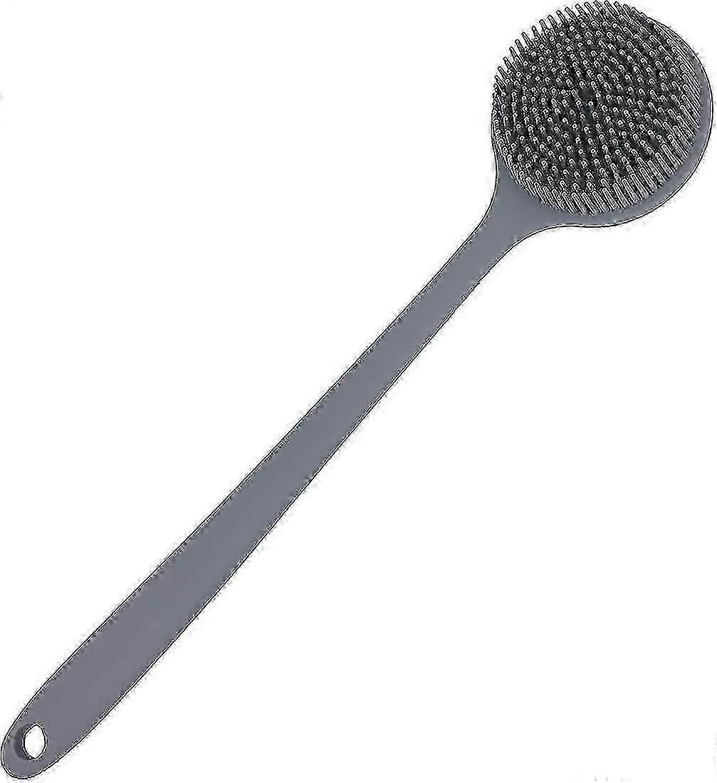 Soft Silicone Back Scrubber with Long Handle - Gray