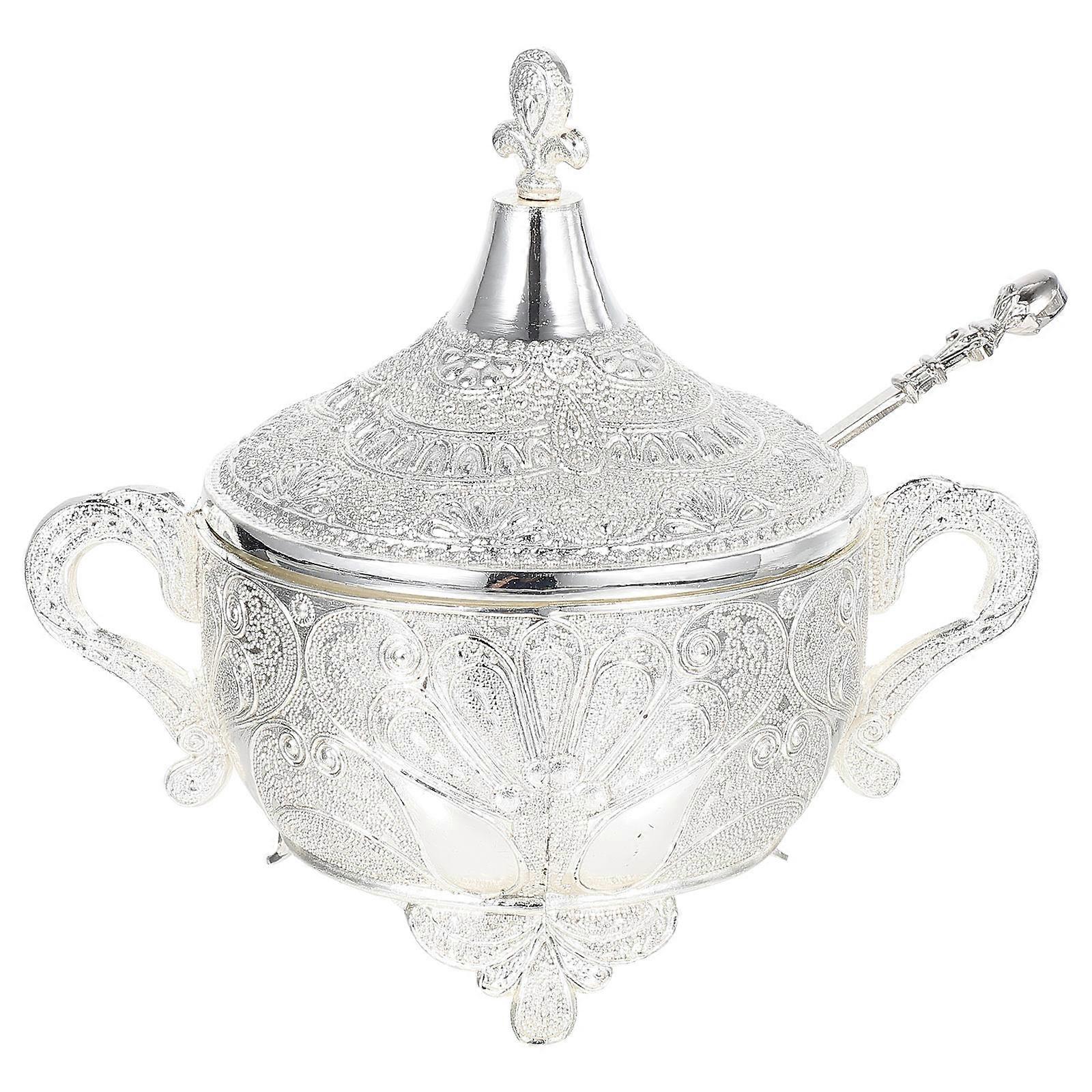 Storage Jar Zinc Alloy Seasoning Box for Household Users Silver 14.5X13X13CM Craftsmanship 1Pc