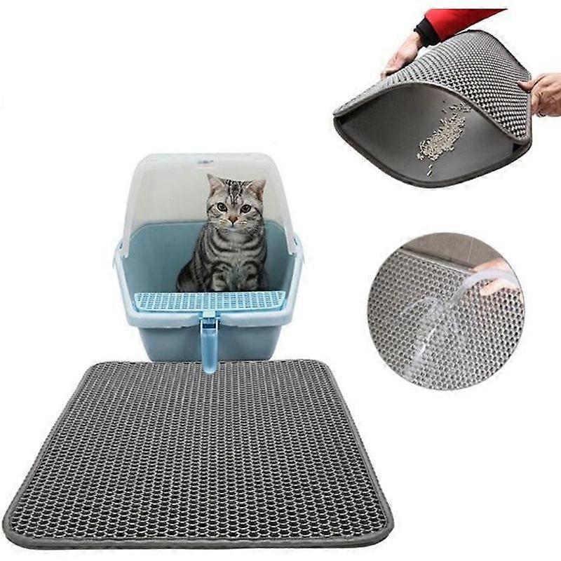 Double Layer Foldable and Detachable Cat Litter Mat Grey