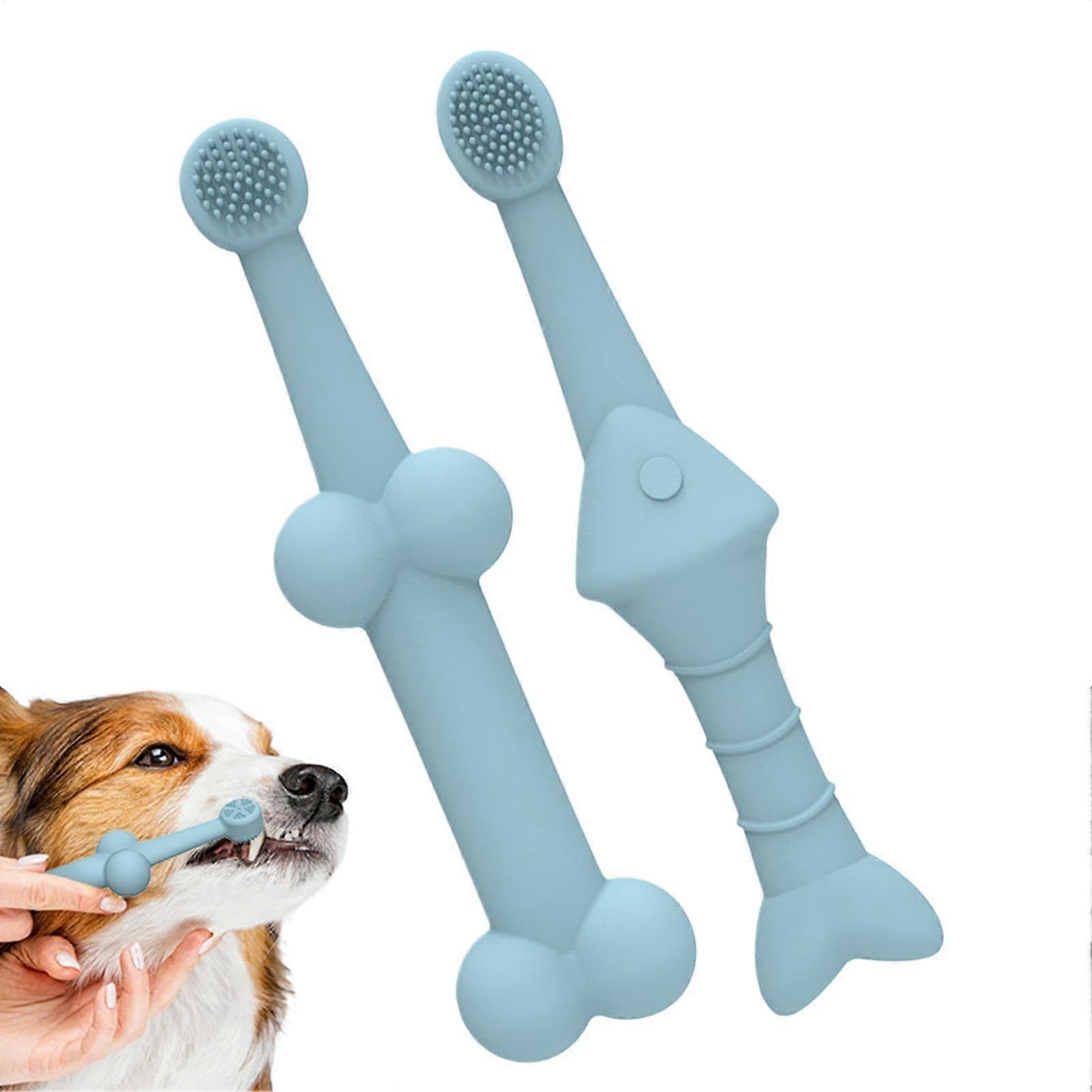 Small Dog and Cat Toothbrush Set, 2-Pack Soft Silicone Pet Toothbrushes for Small and Large Dogs and Cats, Blue