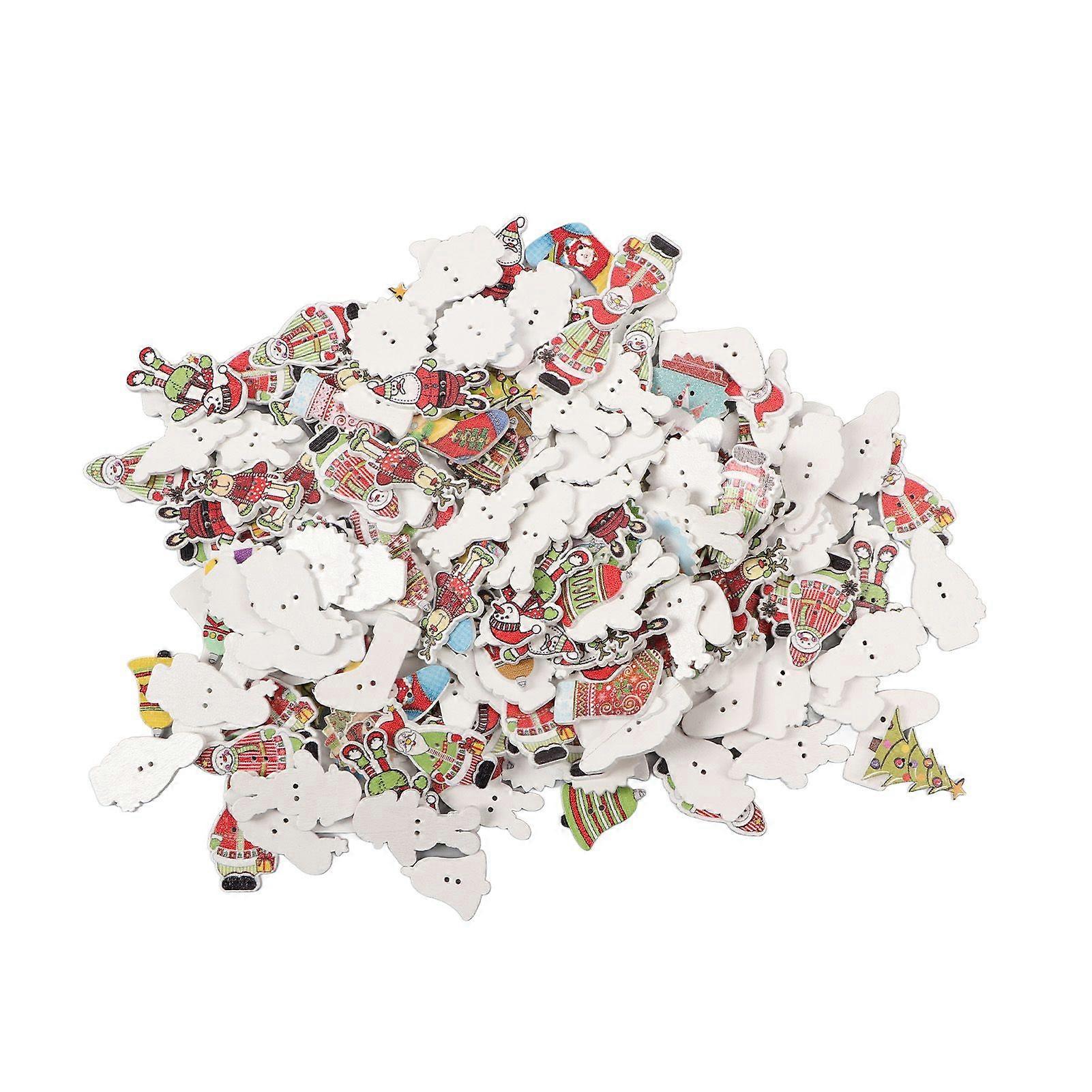 2025 Latest Model  Christmas Wooden Buttons Mixed Styles Decorative Assorted